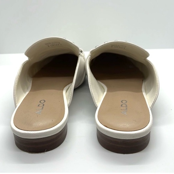 Aldo Leather Slip-On Studded Mules Slip On Flats Horsebit Womens Sz 8 ~ White - Picture 4 of 6